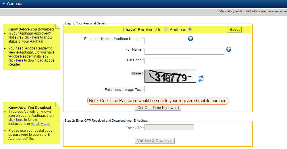 AADHAR Card Download with AADHAAR Number